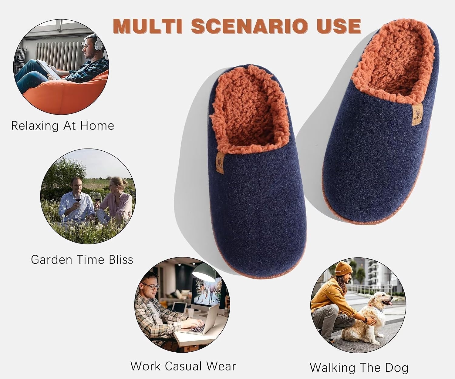 image:imageKuaiLu Mens House Memory Foam Slippers with Comfortable Warm Plush LiningBlue Brown