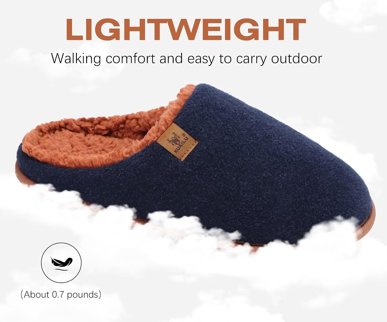 image:imageKuaiLu Mens House Memory Foam Slippers with Comfortable Warm Plush LiningBlue Brown