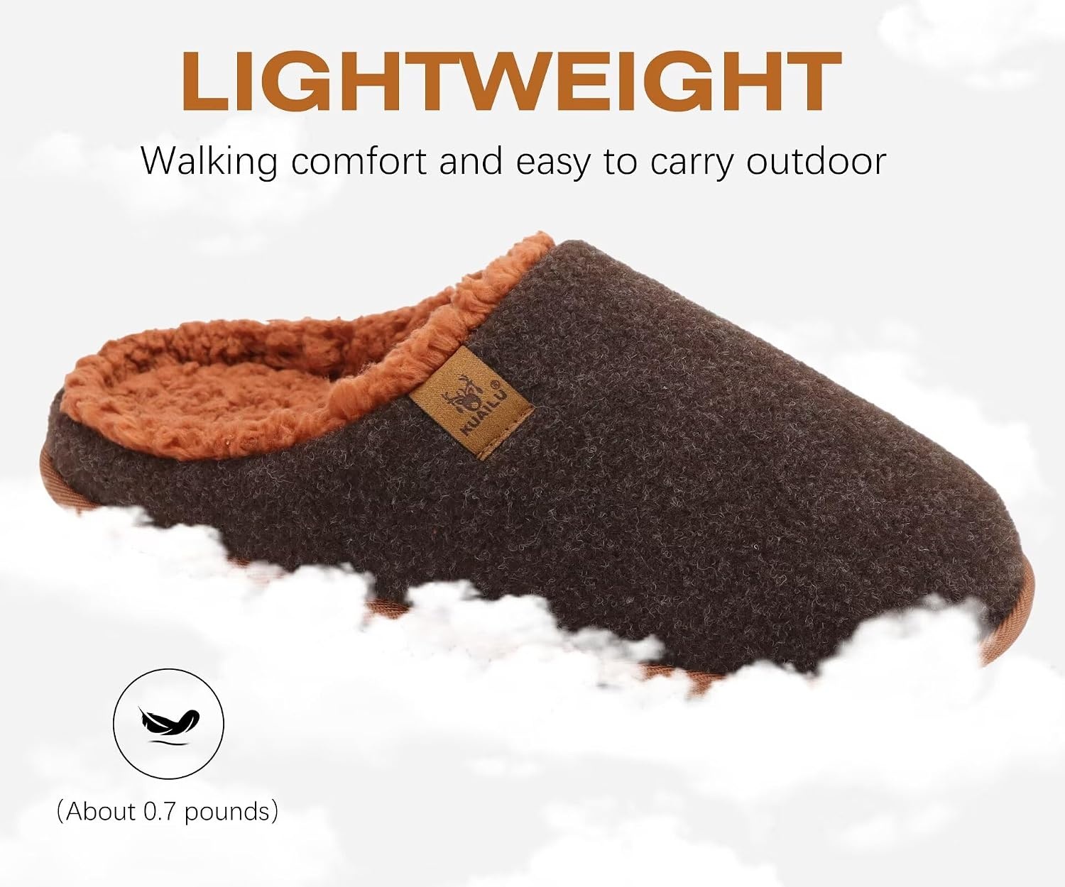 image:imageKuaiLu Mens House Memory Foam Slippers with Comfortable Warm Plush LiningBrown