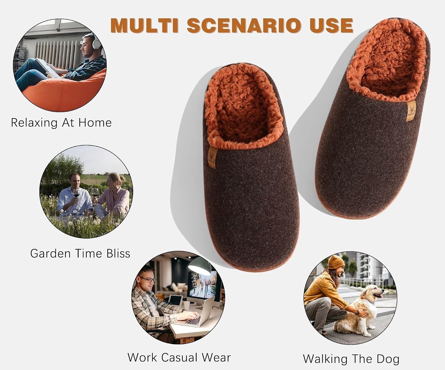 image:imageKuaiLu Mens House Memory Foam Slippers with Comfortable Warm Plush LiningBrown