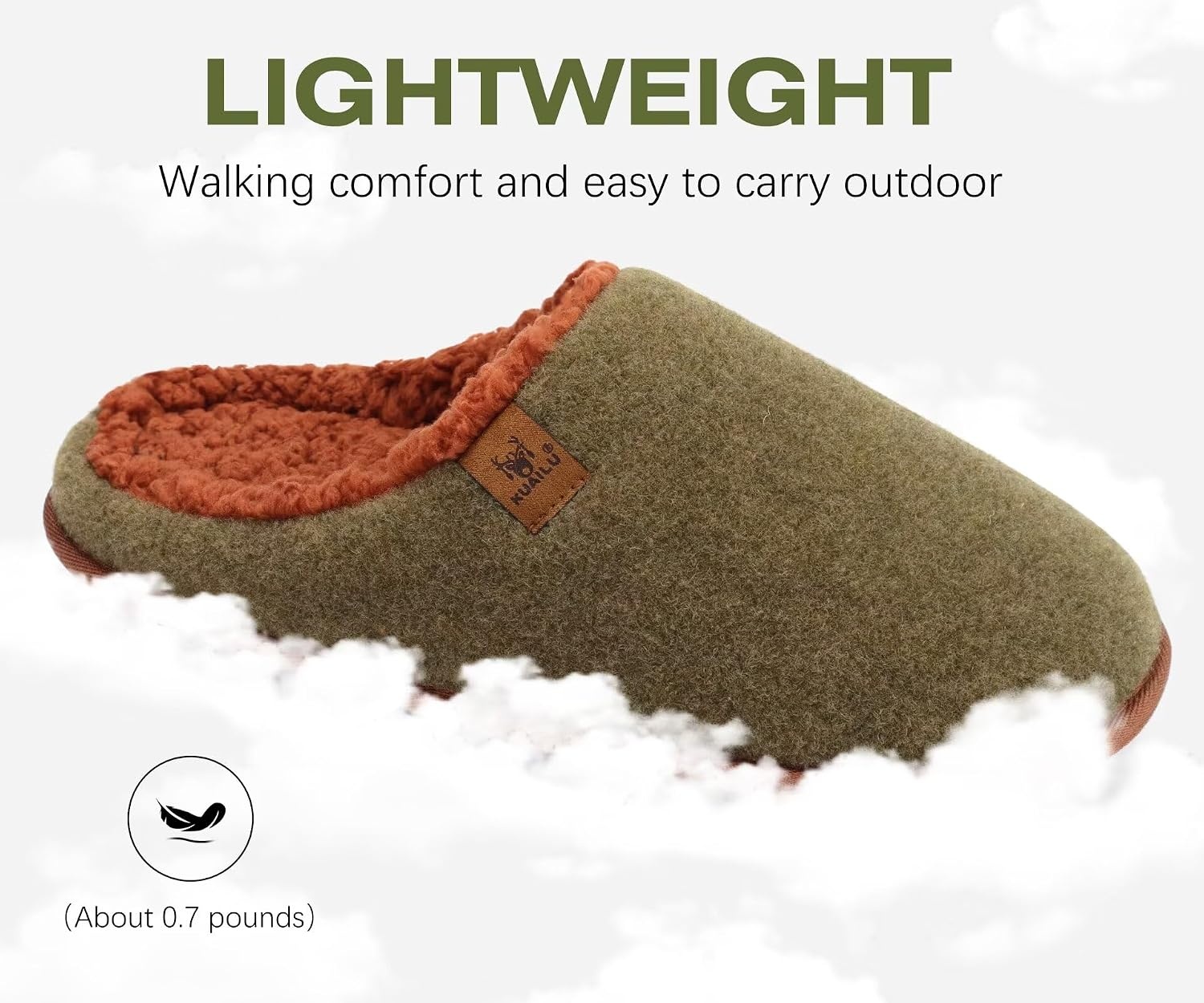 image:imageKuaiLu Mens House Memory Foam Slippers with Comfortable Warm Plush LiningGreen Brown