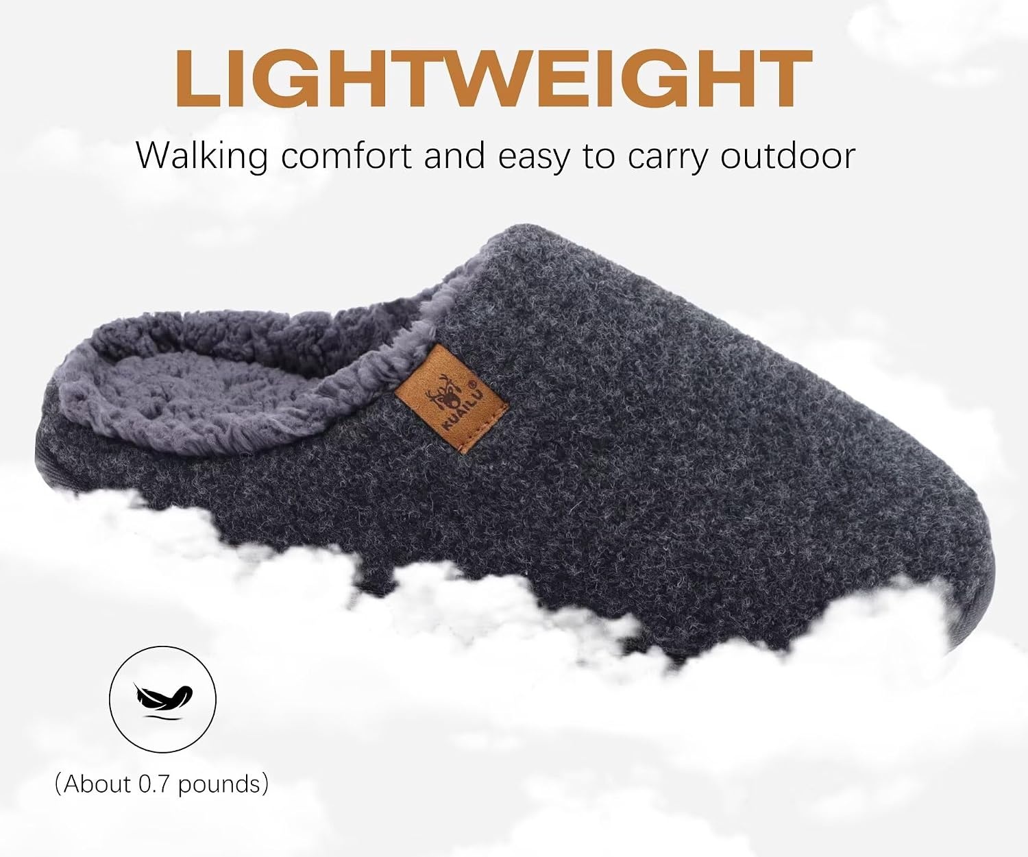 image:imageKuaiLu Mens House Memory Foam Slippers with Comfortable Warm Plush LiningGrey