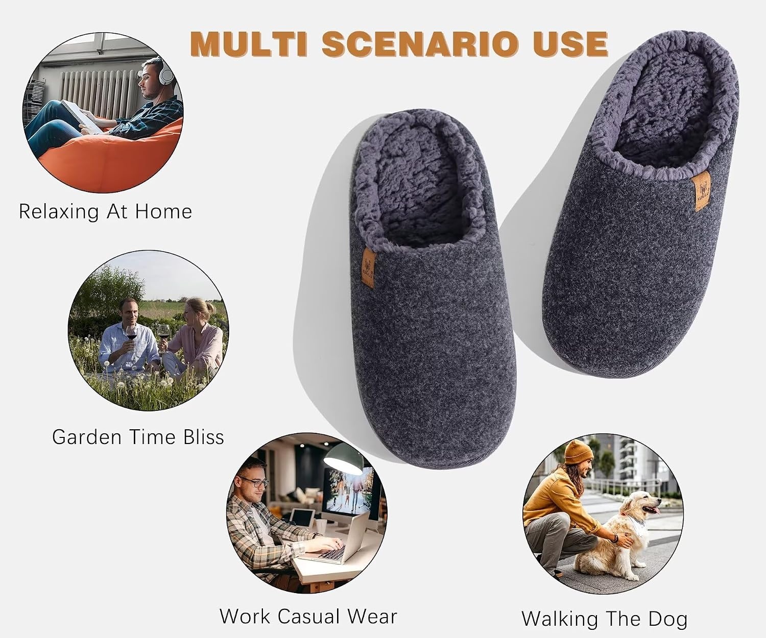 image:imageKuaiLu Mens House Memory Foam Slippers with Comfortable Warm Plush LiningGrey