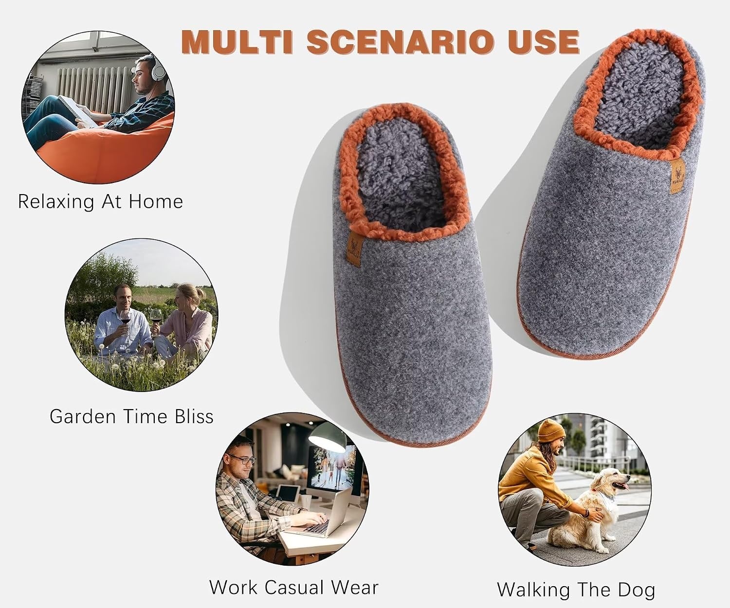 image:imageKuaiLu Mens House Memory Foam Slippers with Comfortable Warm Plush LiningGrey Brown
