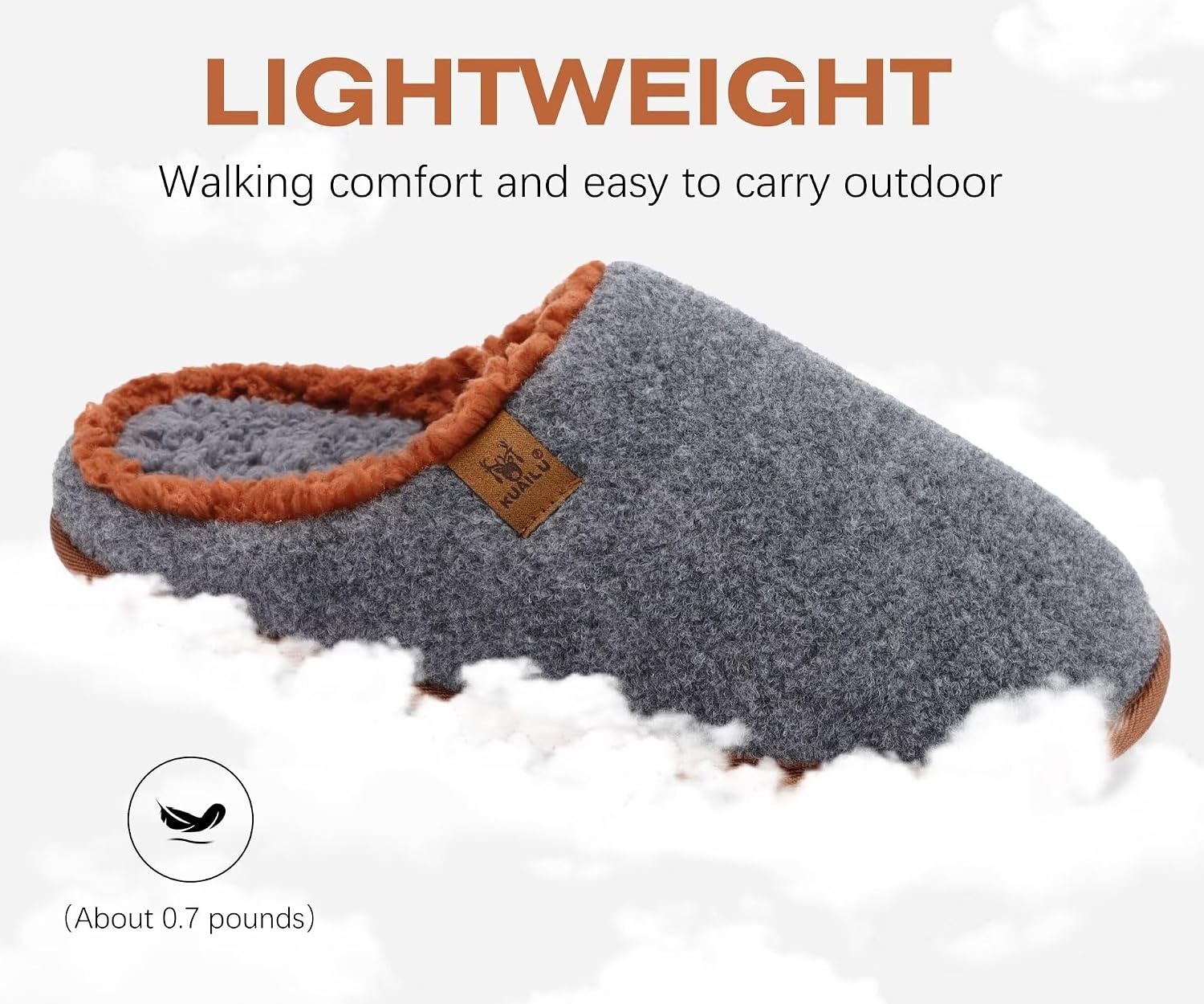 image:imageKuaiLu Mens House Memory Foam Slippers with Comfortable Warm Plush LiningGrey Brown