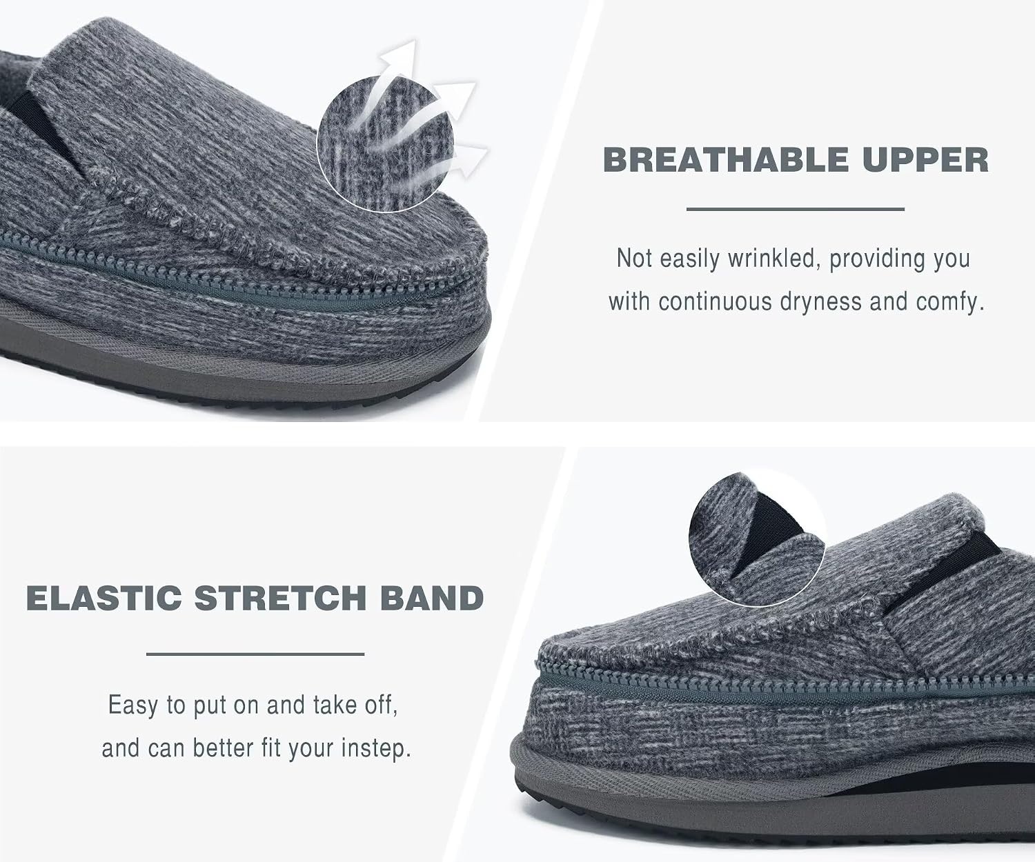 image:imageKuaiLu Mens Memory Foam Moccasin Slippers Arch Support Cushion Yoga Foam Fuzzy Zipper House Shoes with Indoor Outdoor Rubber Sole