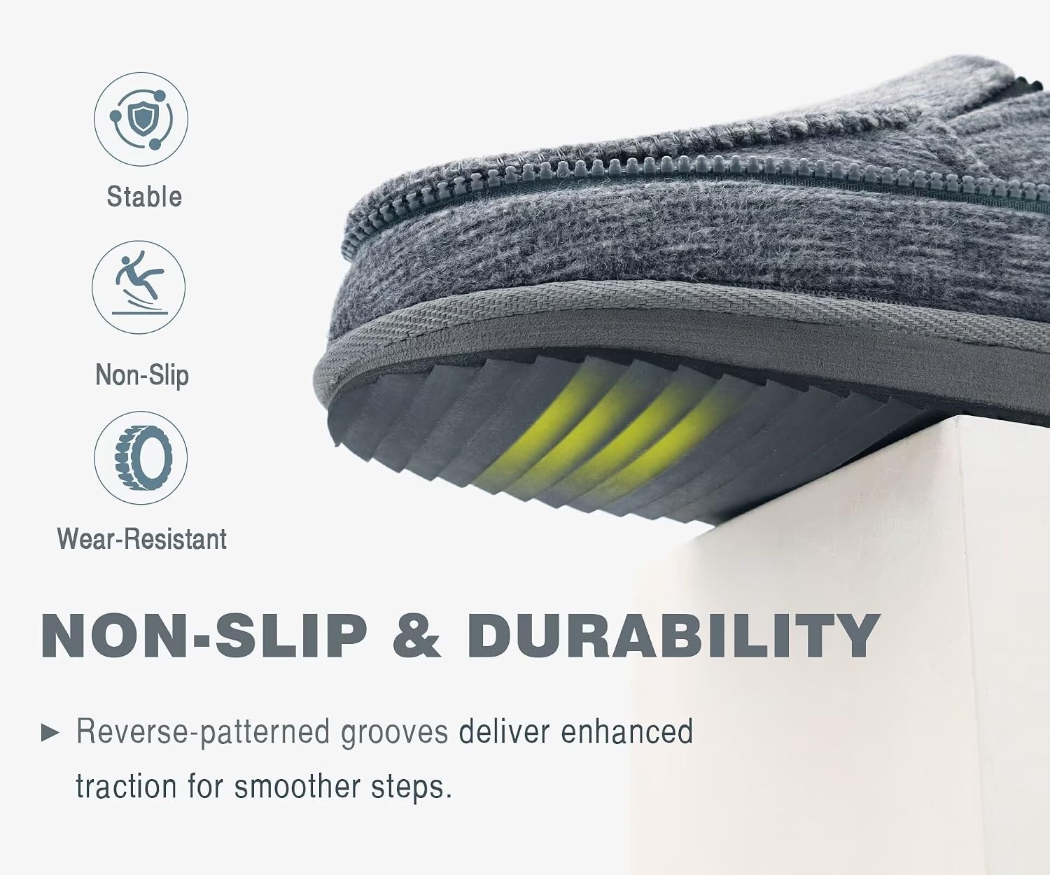 image:imageKuaiLu Mens Memory Foam Moccasin Slippers Arch Support Cushion Yoga Foam Fuzzy Zipper House Shoes with Indoor Outdoor Rubber Sole