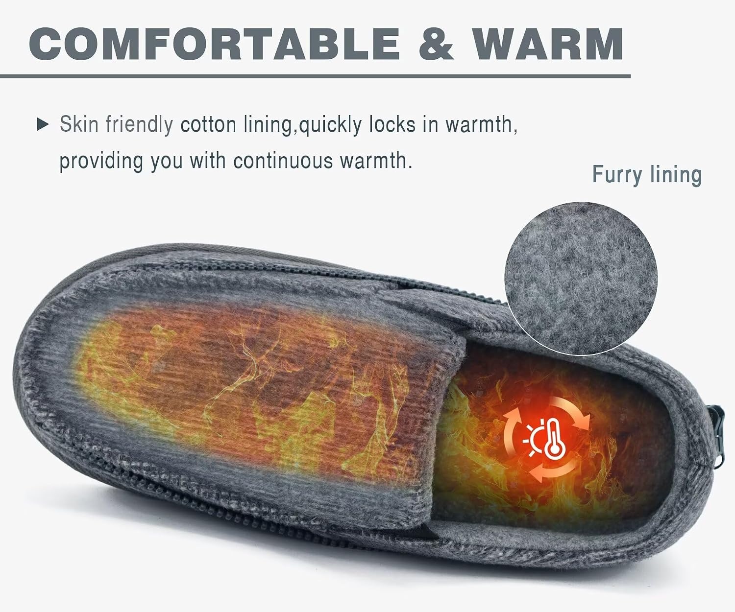 image:imageKuaiLu Mens Memory Foam Moccasin Slippers Arch Support Cushion Yoga Foam Fuzzy Zipper House Shoes with Indoor Outdoor Rubber Sole