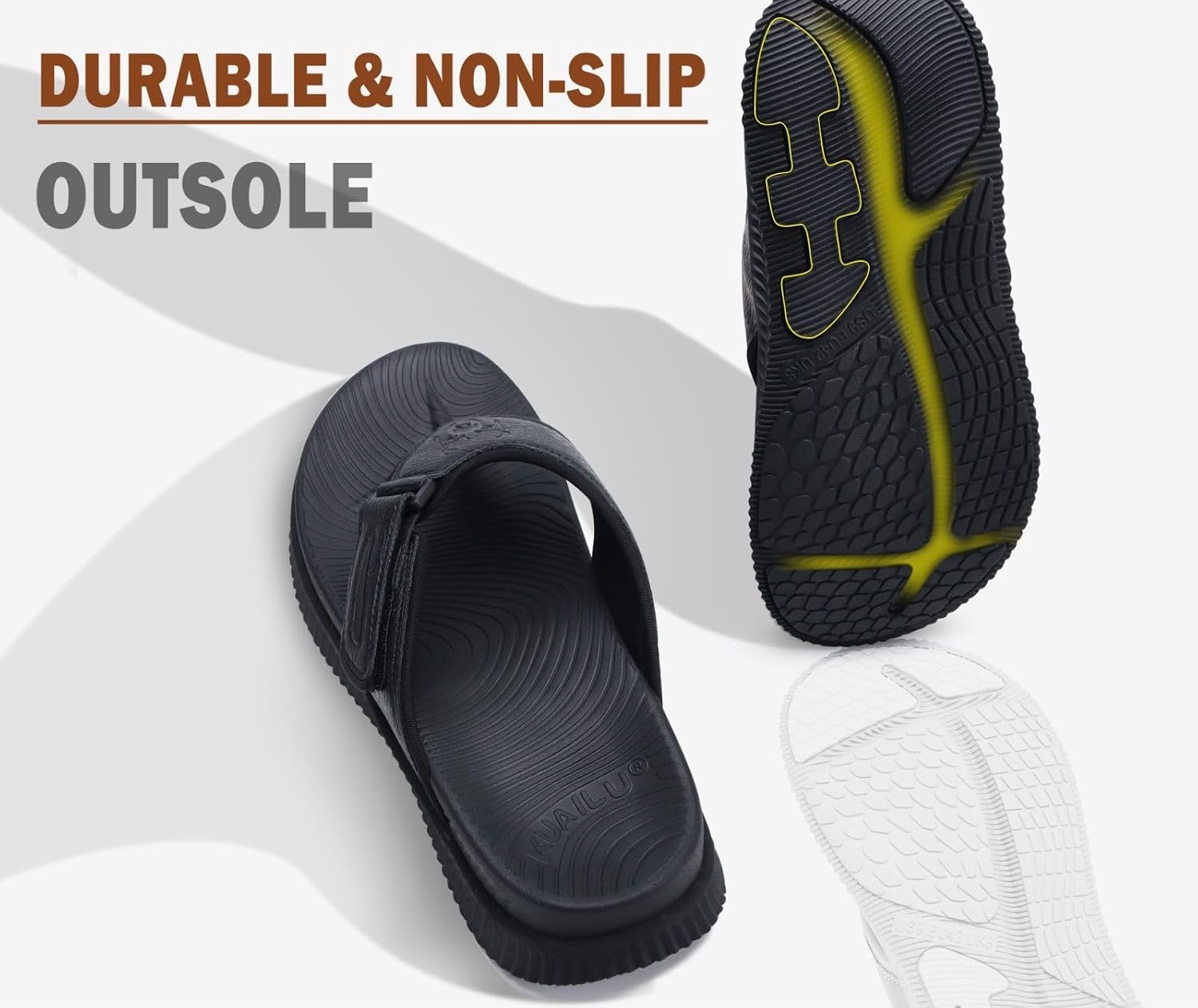 image:imageKuaiLu Mens Orthotic Cushion Flip Flops Athletic Recovery Walking SandalsBlack