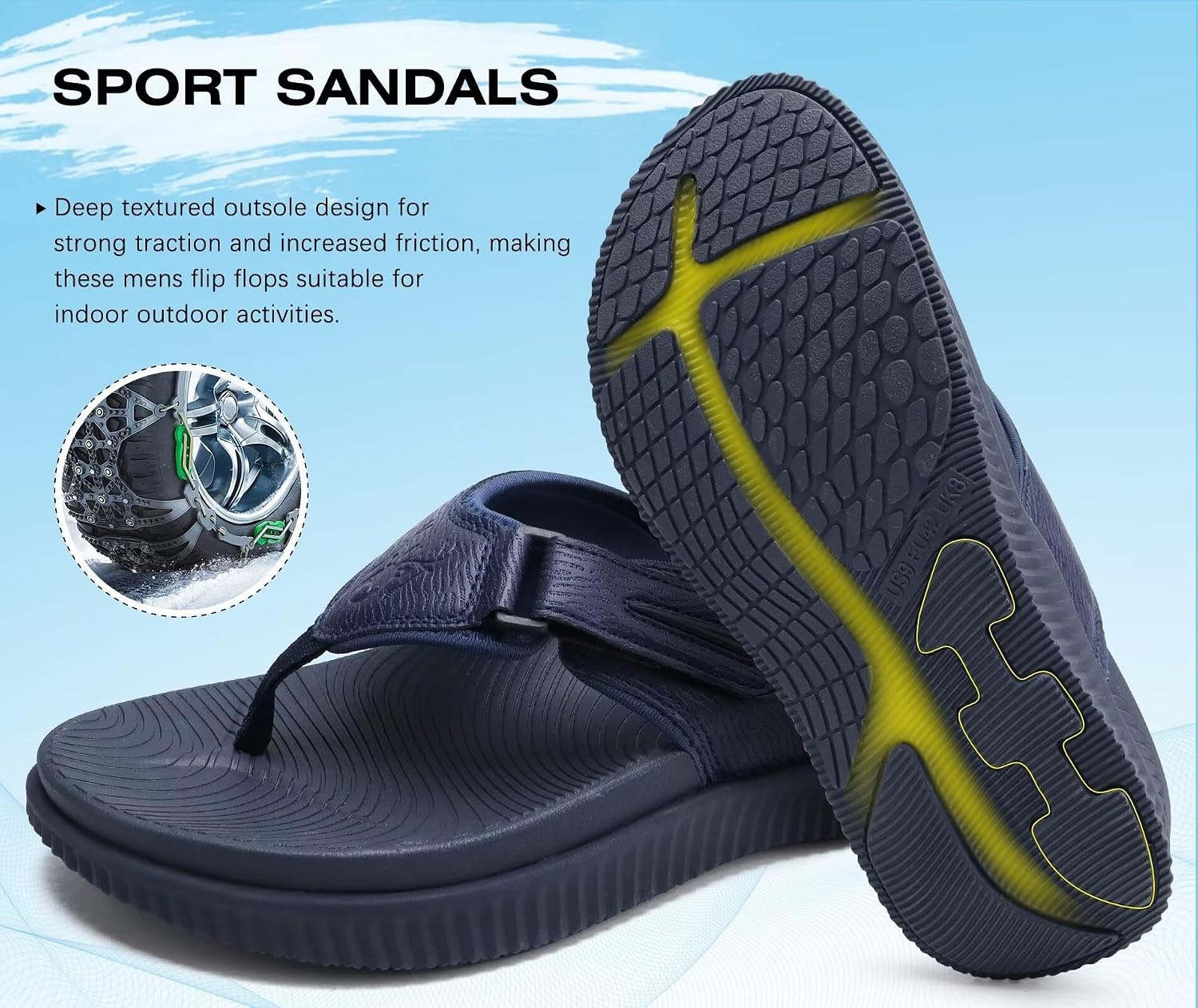 image:imageKuaiLu Mens Orthotic Cushion Flip Flops Athletic Recovery Walking SandalsDark Blue