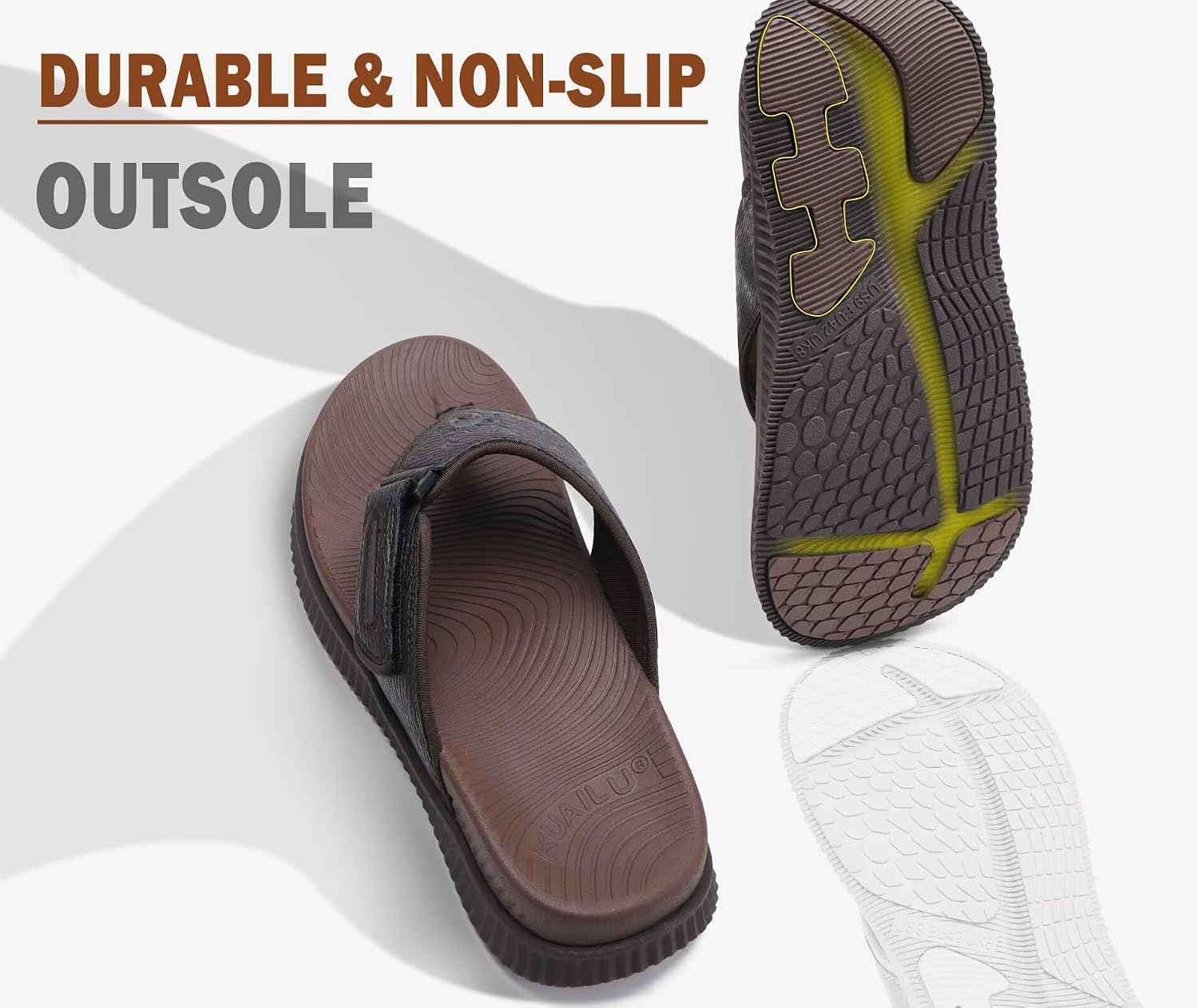 image:imageKuaiLu Mens Orthotic Cushion Flip Flops Athletic Recovery Walking SandalsDark Brown