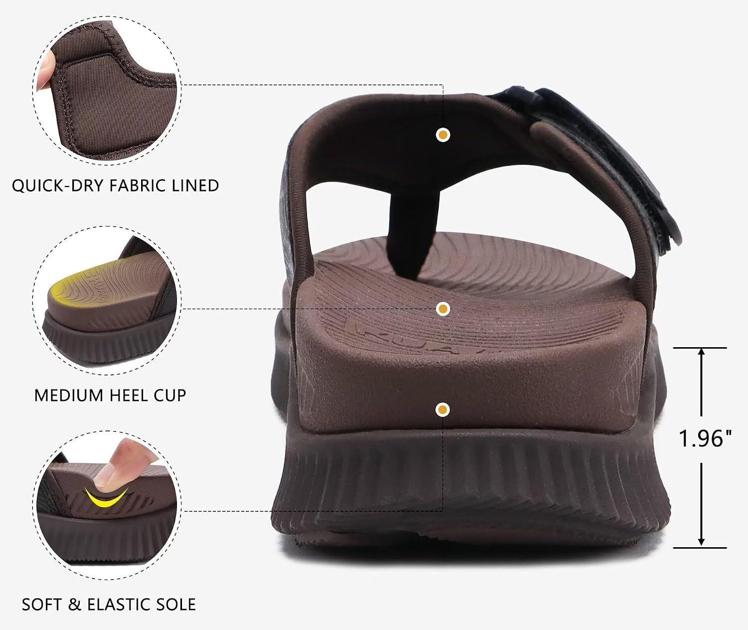 image:imageKuaiLu Mens Orthotic Cushion Flip Flops Athletic Recovery Walking SandalsDark Brown