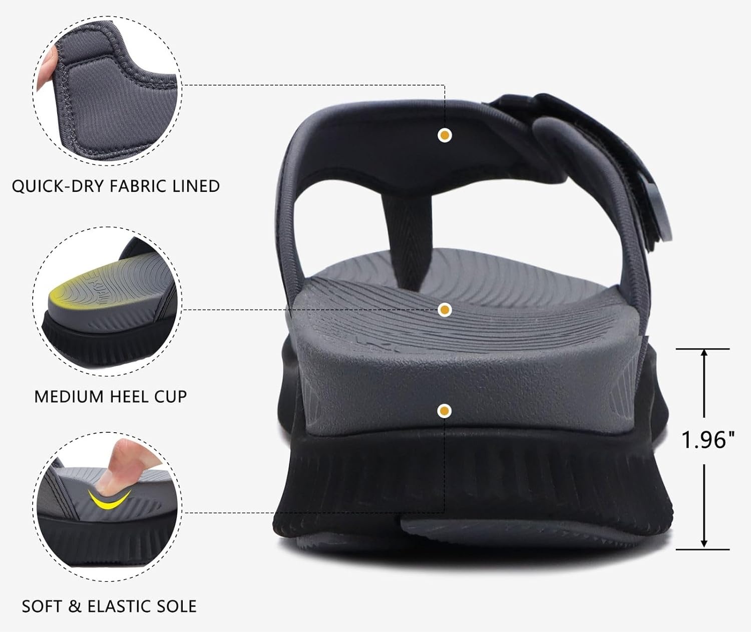 image:imageKuaiLu Mens Orthotic Cushion Flip Flops Athletic Recovery Walking SandalsGrey