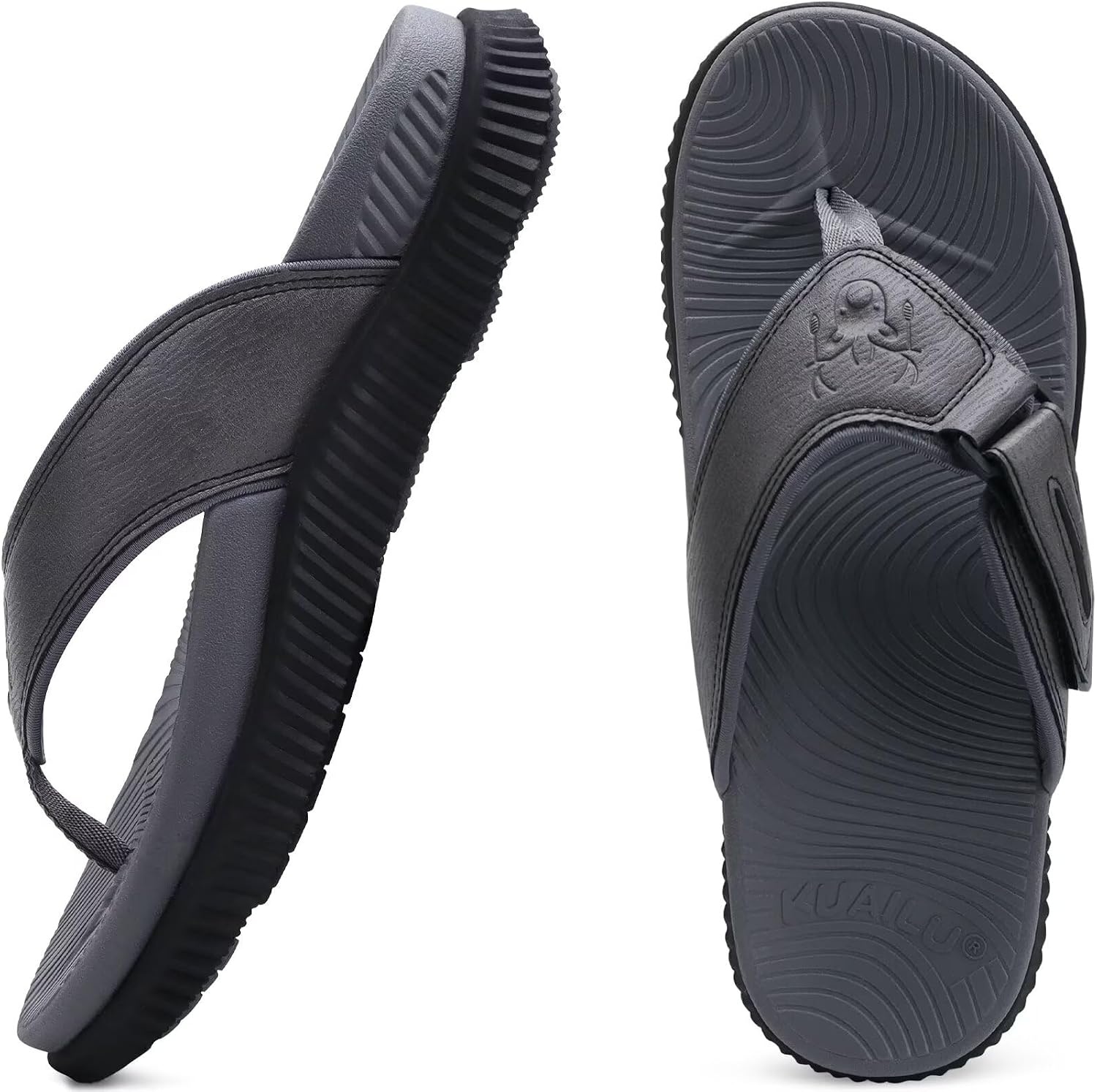 image:imageKuaiLu Mens Orthotic Cushion Flip Flops Athletic Recovery Walking SandalsGrey