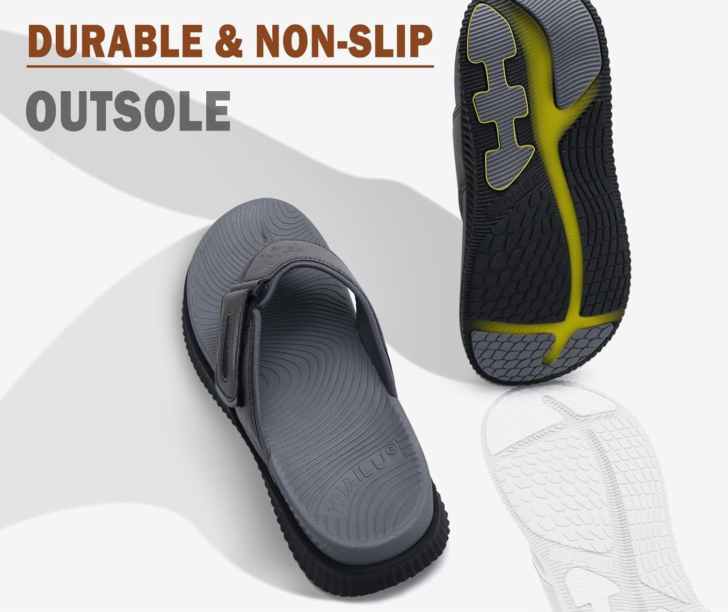 image:imageKuaiLu Mens Orthotic Cushion Flip Flops Athletic Recovery Walking SandalsGrey