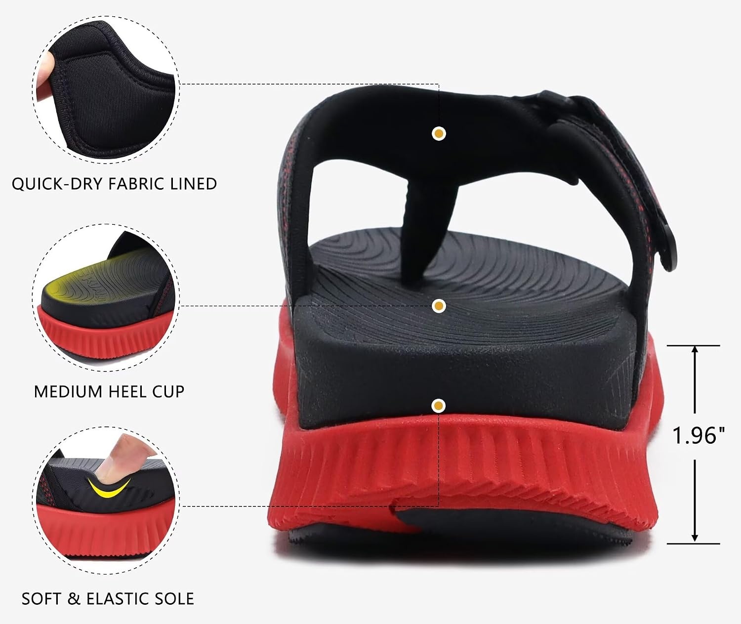 image:imageKuaiLu Mens Orthotic Cushion Flip Flops Athletic Recovery Walking SandalsRed Black