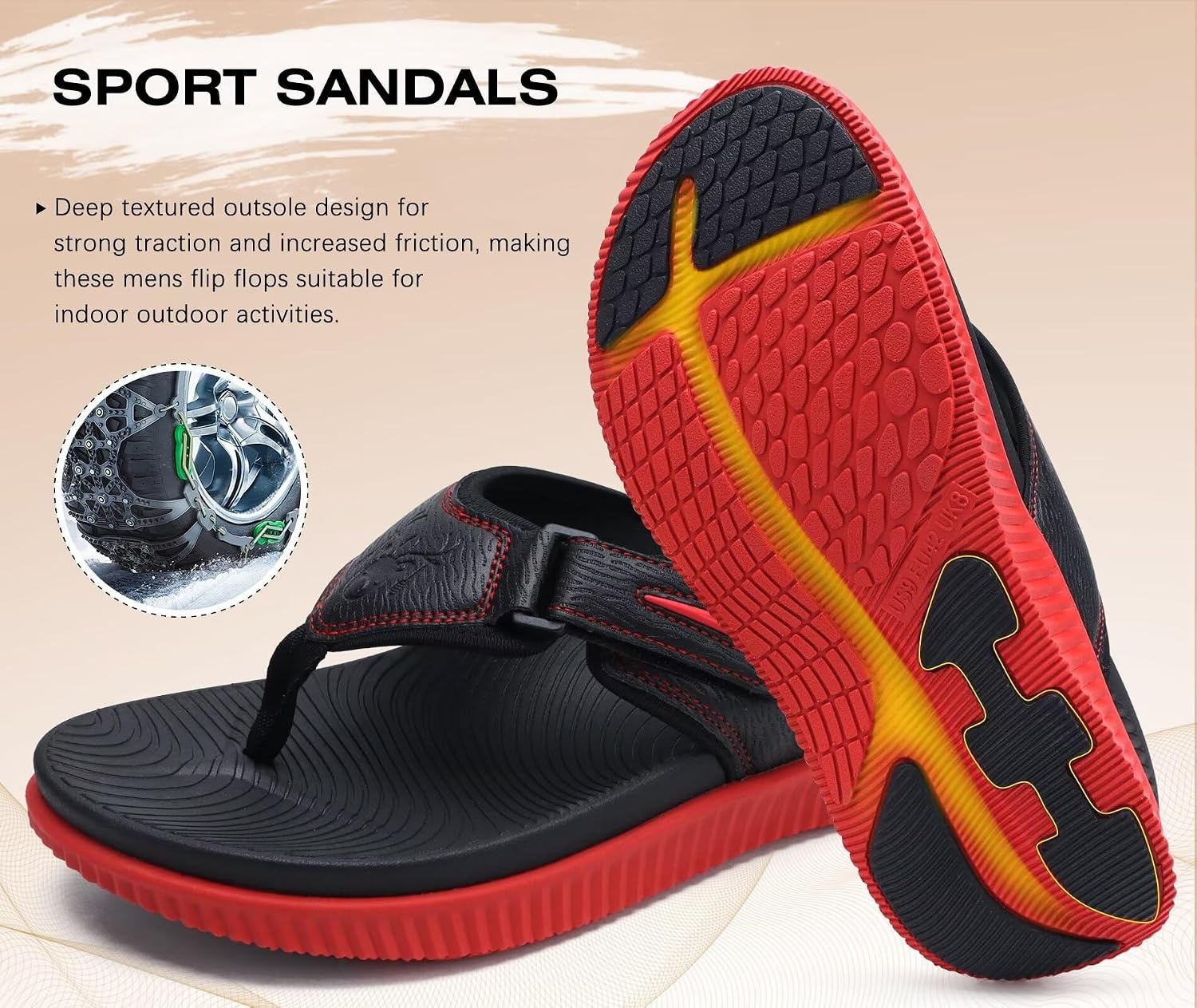 image:imageKuaiLu Mens Orthotic Cushion Flip Flops Athletic Recovery Walking SandalsRed Black