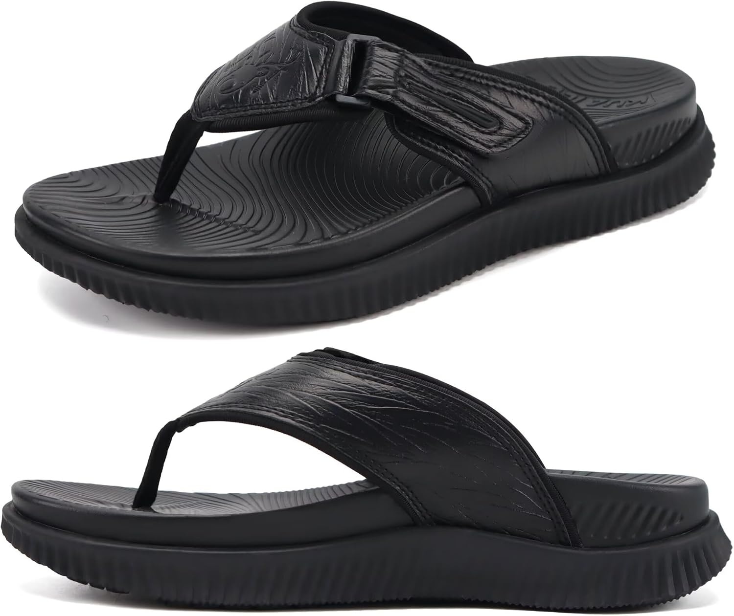 image:imageKuaiLu Mens Orthotic Cushion Flip Flops Recovery Walking Athletic SandalsAll Black