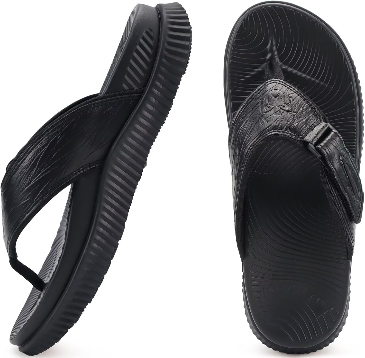 image:imageKuaiLu Mens Orthotic Cushion Flip Flops Recovery Walking Athletic SandalsAll Black