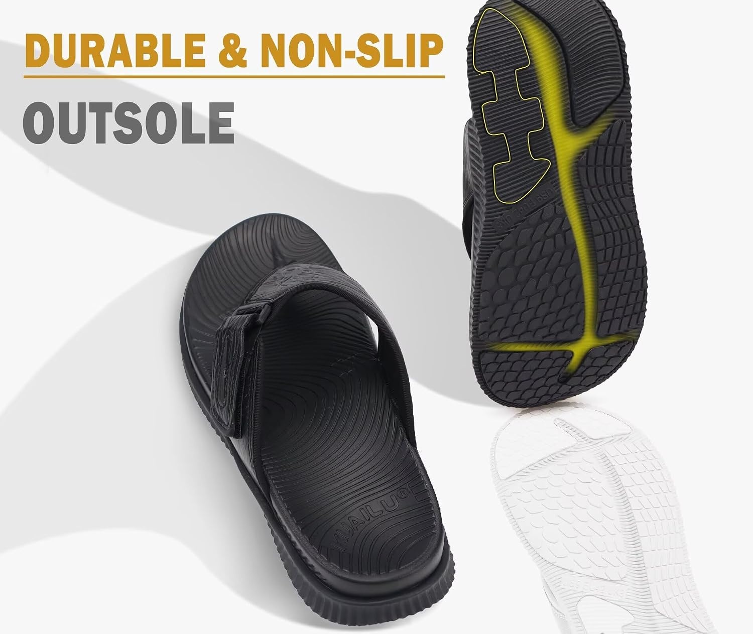 image:imageKuaiLu Mens Orthotic Cushion Flip Flops Recovery Walking Athletic SandalsAll Black