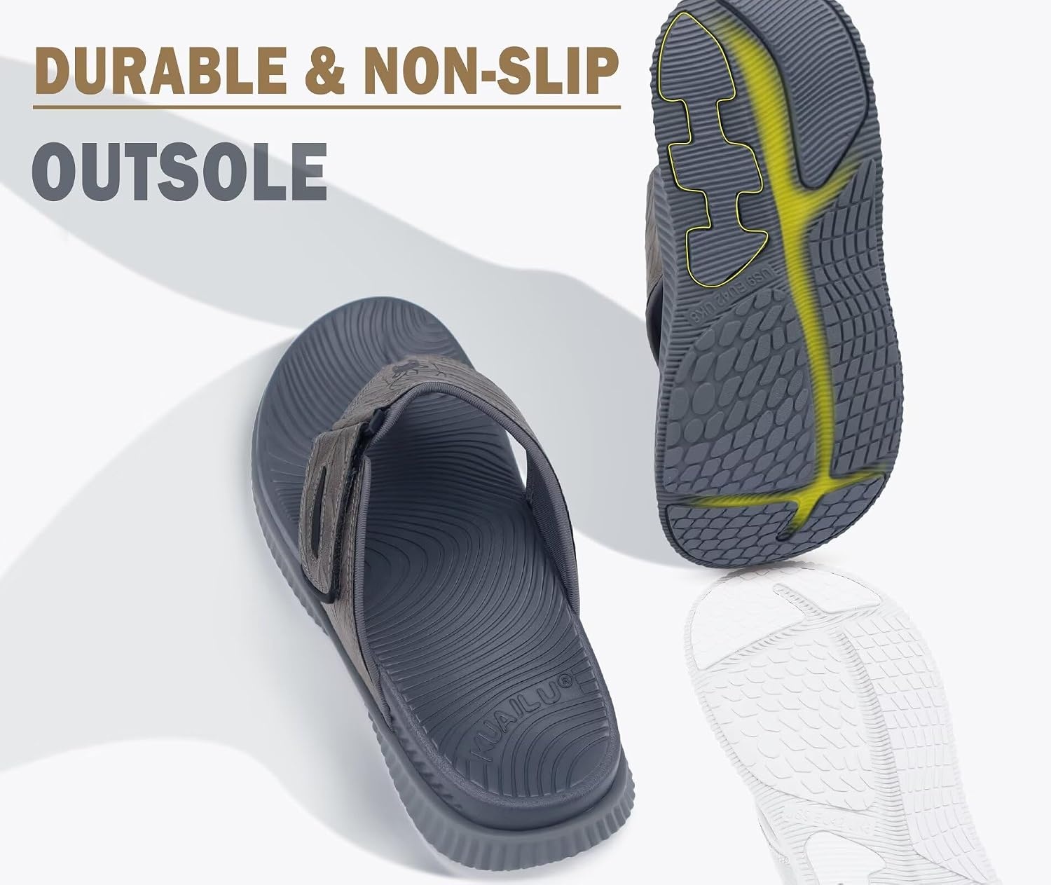 image:imageKuaiLu Mens Orthotic Cushion Flip Flops Recovery Walking Athletic SandalsDark Grey