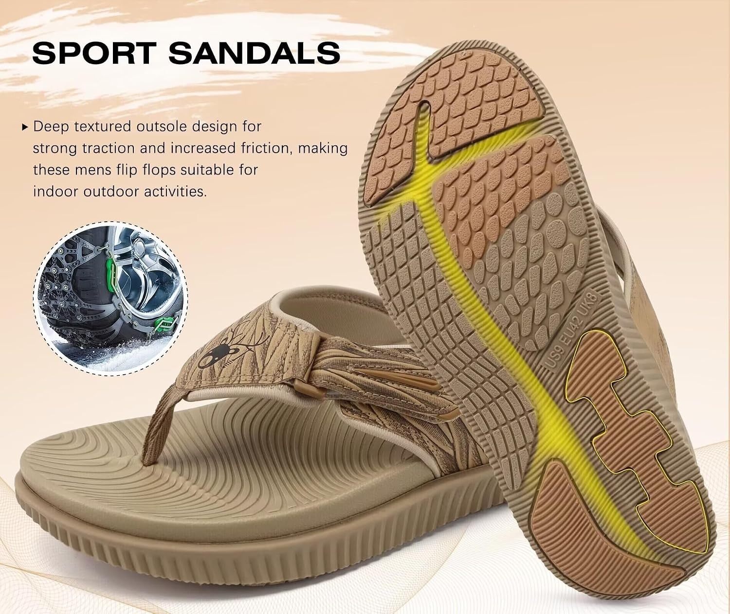 image:imageKuaiLu Mens Orthotic Cushion Flip Flops Recovery Walking Athletic SandalsKhaki Beige