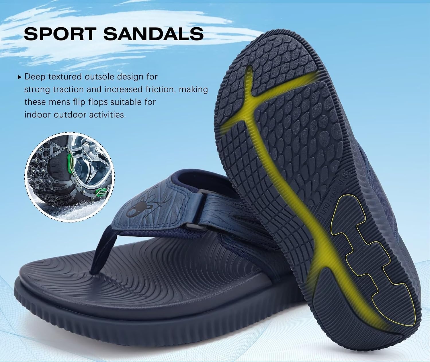 image:imageKuaiLu Mens Orthotic Cushion Flip Flops Recovery Walking Athletic SandalsNavy Blue
