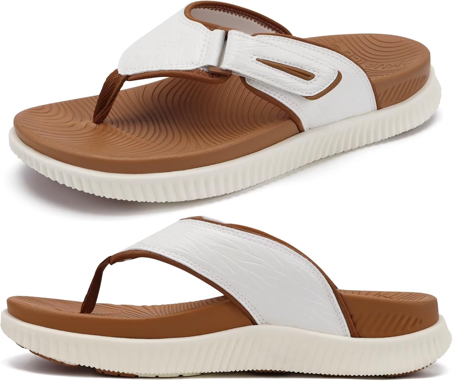 image:imageKuaiLu Mens Orthotic Cushion Flip Flops Recovery Walking Athletic SandalsWhite Khaki