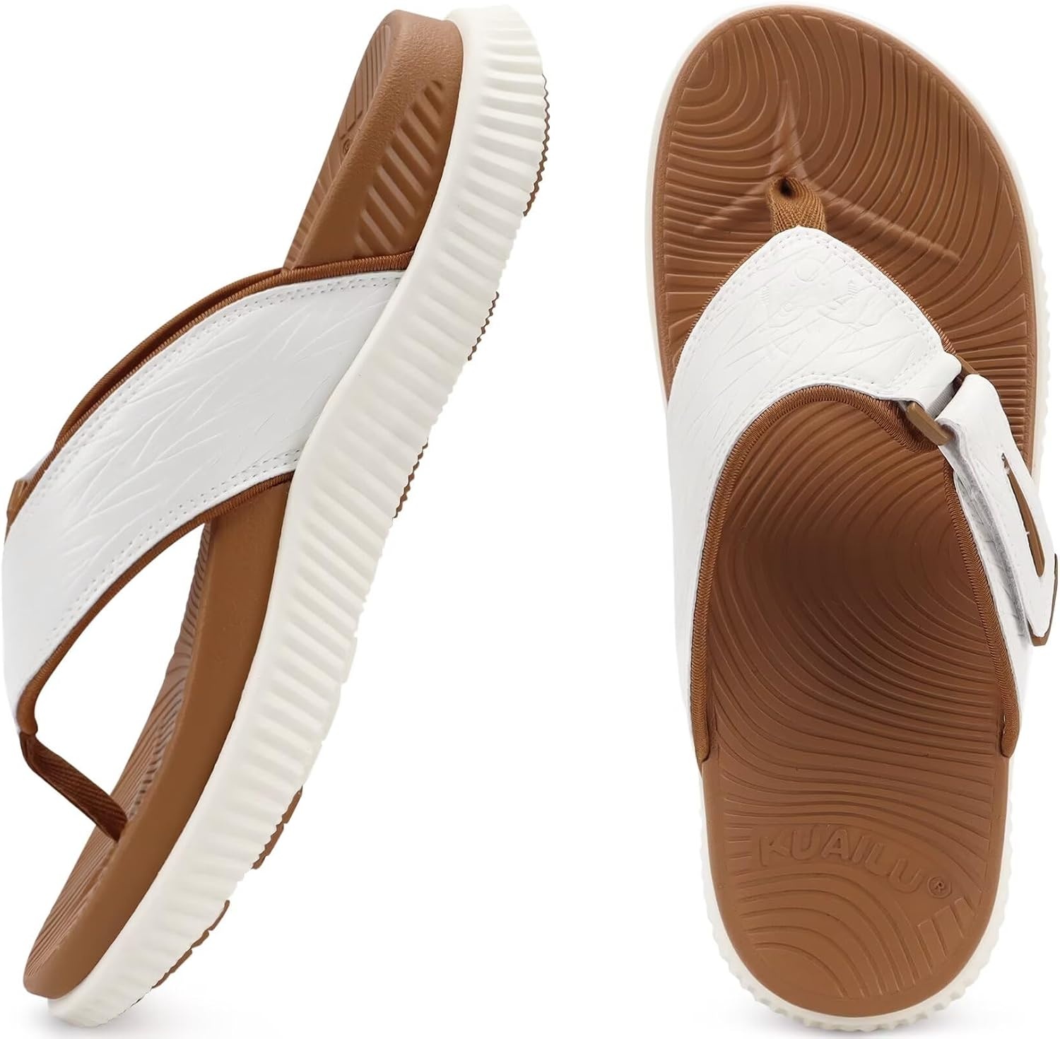 image:imageKuaiLu Mens Orthotic Cushion Flip Flops Recovery Walking Athletic SandalsWhite Khaki