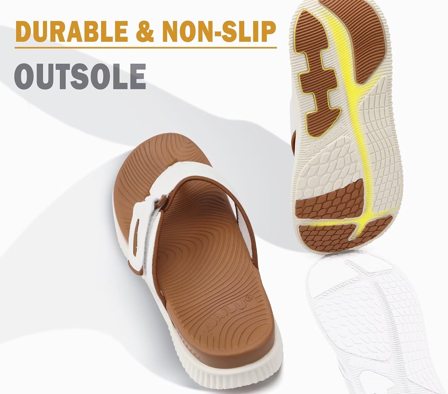 image:imageKuaiLu Mens Orthotic Cushion Flip Flops Recovery Walking Athletic SandalsWhite Khaki