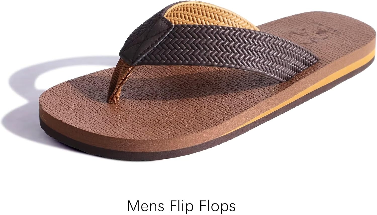 image:imageKuaiLu Mens Rubber Flip Flops with Comfortable Arch Support Summer BeachLight Brown