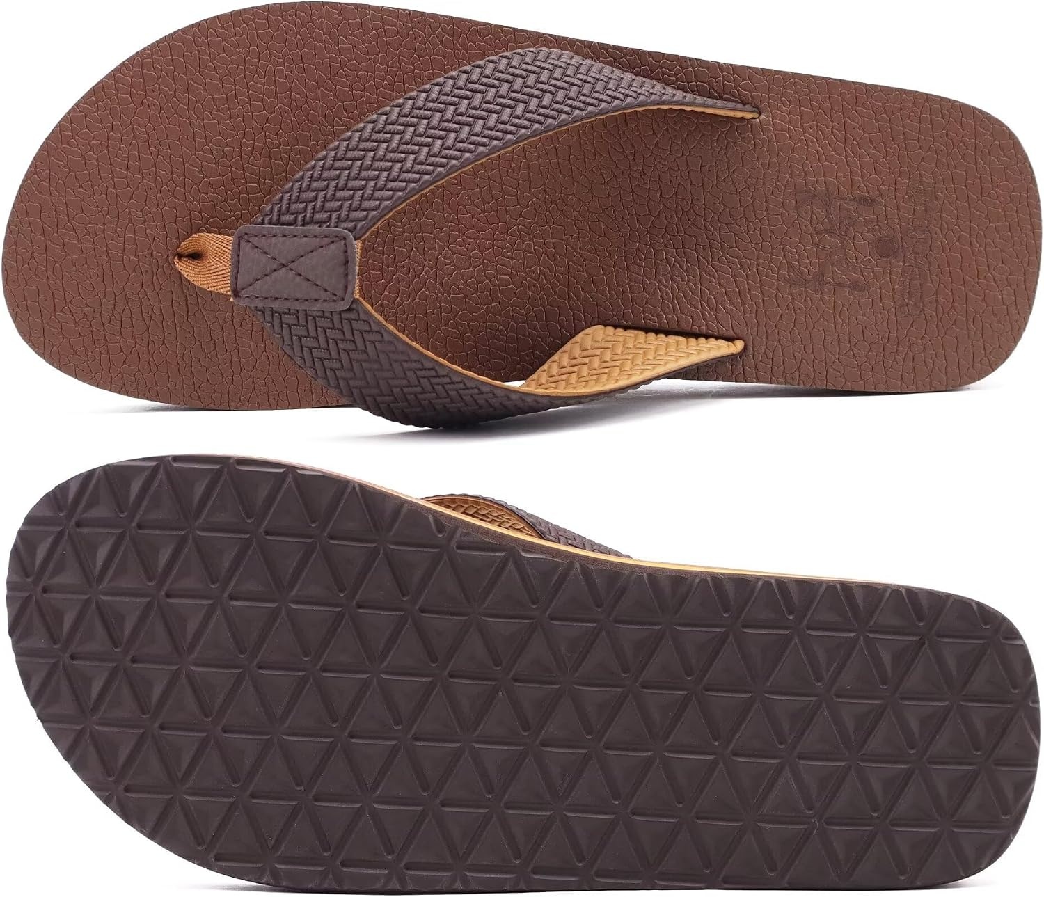 image:imageKuaiLu Mens Rubber Flip Flops with Comfortable Arch Support Summer BeachLight Brown