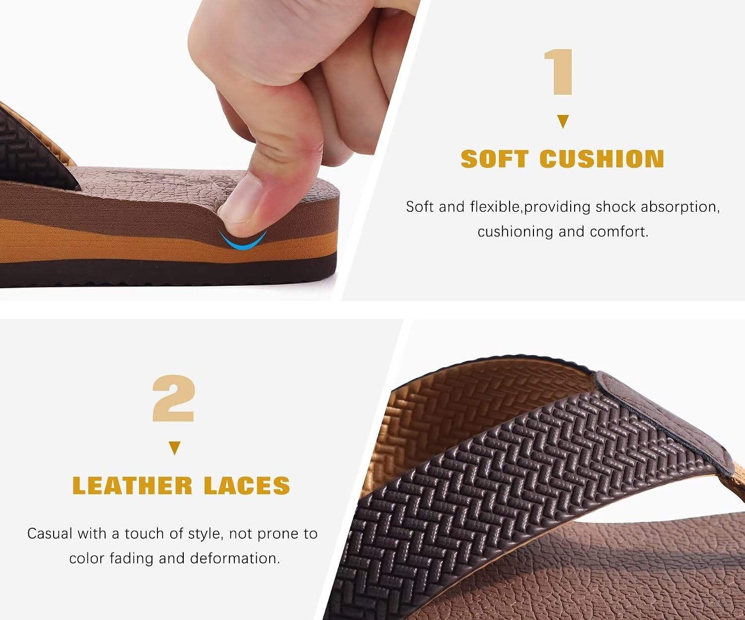 image:imageKuaiLu Mens Rubber Flip Flops with Comfortable Arch Support Summer BeachLight Brown