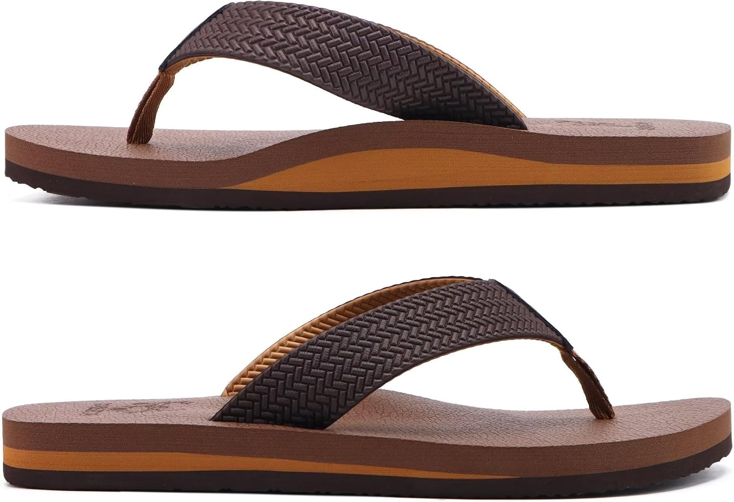 image:imageKuaiLu Mens Rubber Flip Flops with Comfortable Arch Support Summer BeachLight Brown