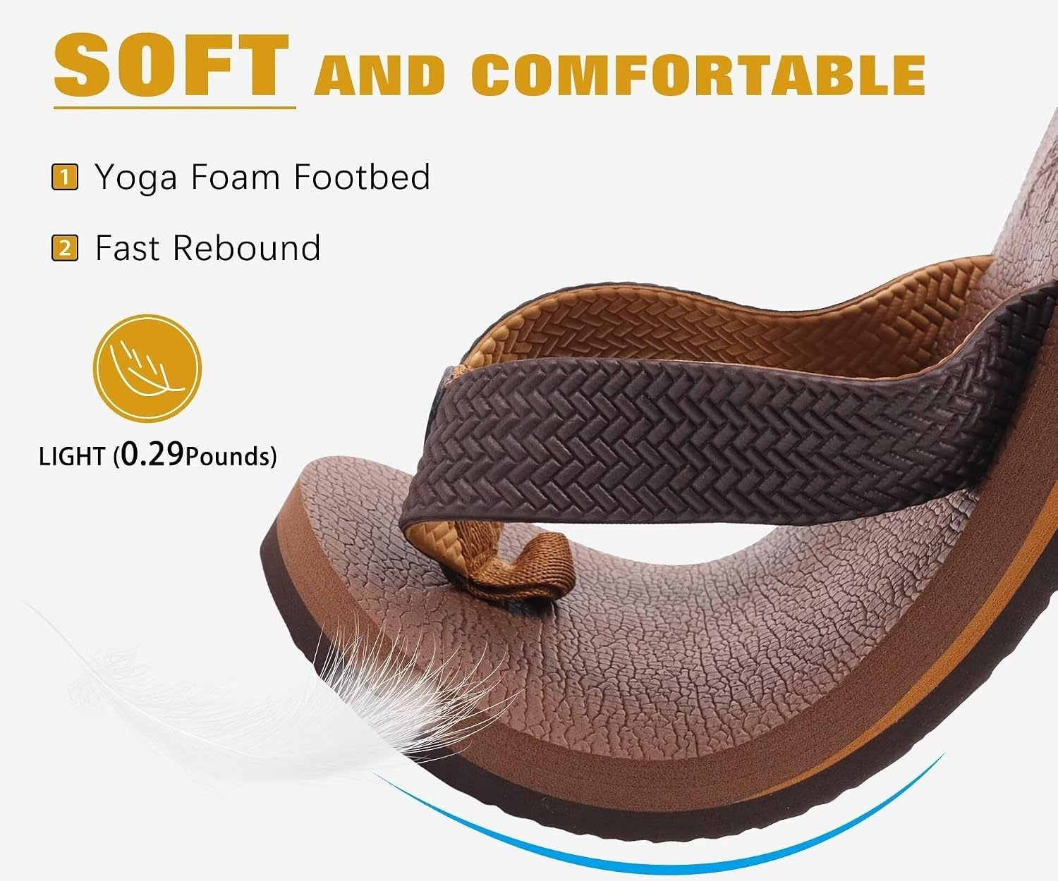 image:imageKuaiLu Mens Rubber Flip Flops with Comfortable Arch Support Summer BeachLight Brown