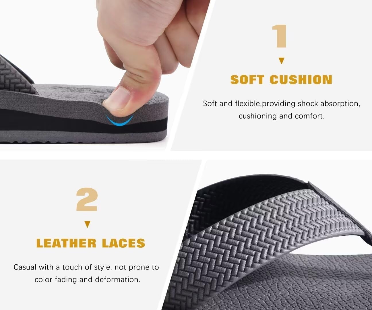 image:imageKuaiLu Mens Rubber Flip Flops with Comfortable Arch Support Summer BeachLight Grey