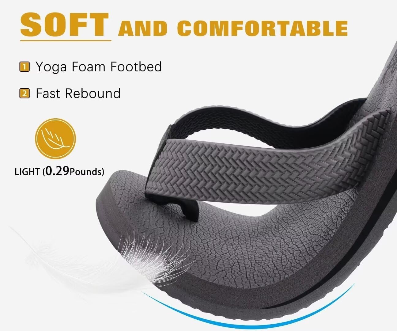 image:imageKuaiLu Mens Rubber Flip Flops with Comfortable Arch Support Summer BeachLight Grey