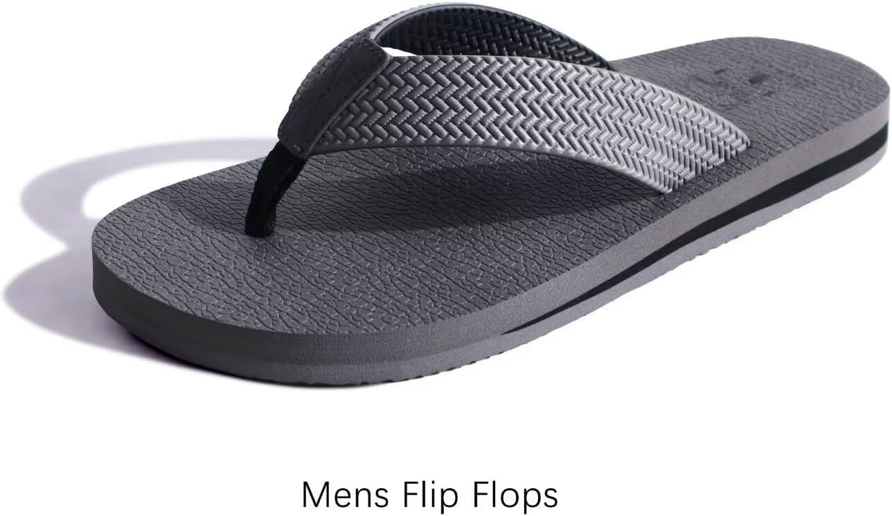 image:imageKuaiLu Mens Rubber Flip Flops with Comfortable Arch Support Summer BeachLight Grey