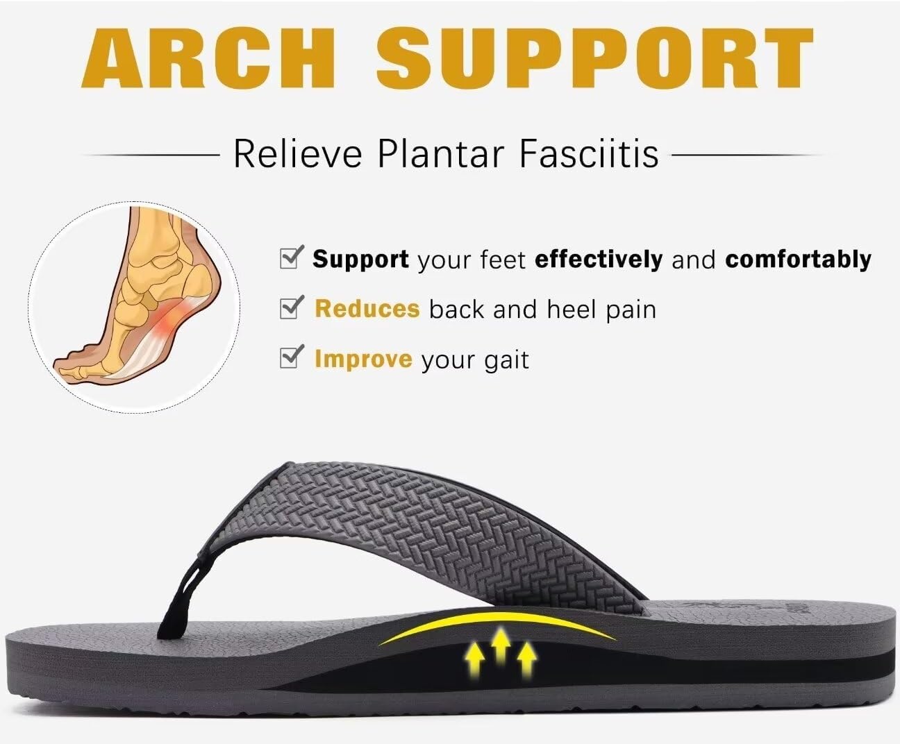 image:imageKuaiLu Mens Rubber Flip Flops with Comfortable Arch Support Summer BeachLight Grey