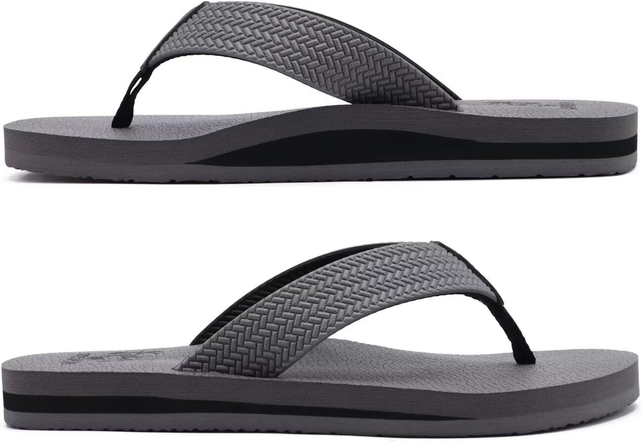 image:imageKuaiLu Mens Rubber Flip Flops with Comfortable Arch Support Summer BeachLight Grey