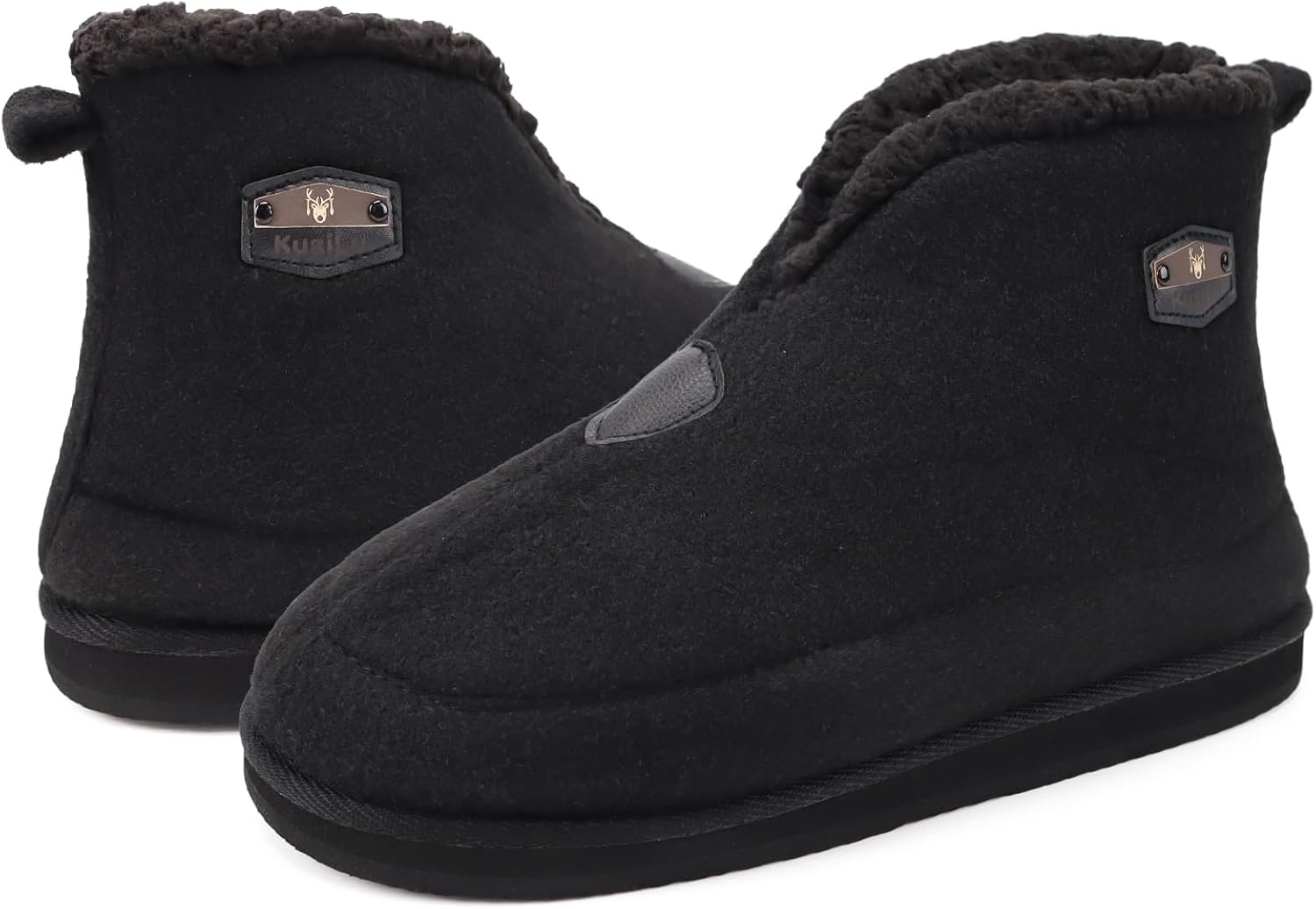 image:imageKuaiLu Mens Slippers Booties With Plush Lining Winter Warm House ShoesAll Black