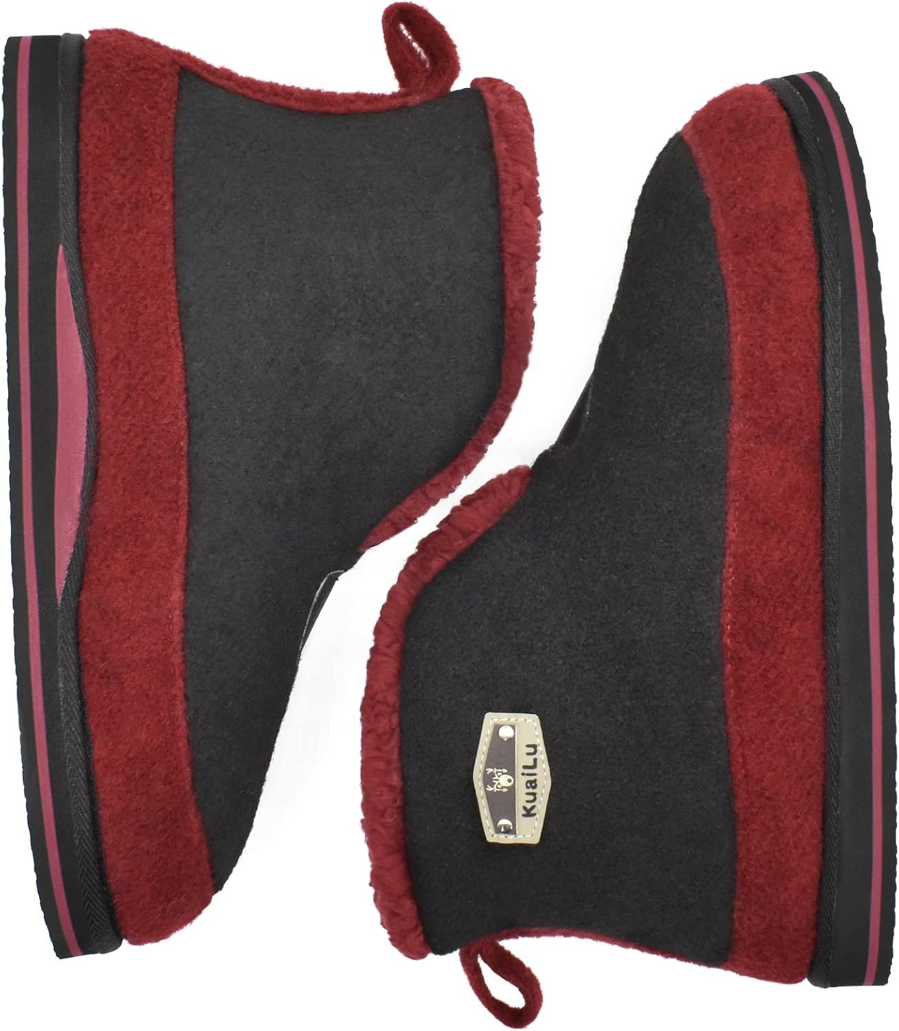 image:imageKuaiLu Mens Slippers Booties With Plush Lining Winter Warm House ShoesBlackred