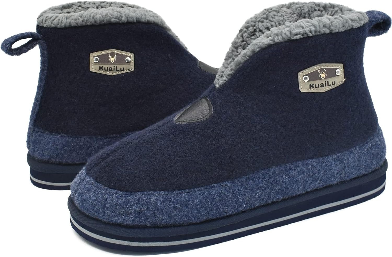 image:imageKuaiLu Mens Slippers Booties With Plush Lining Winter Warm House ShoesBlue