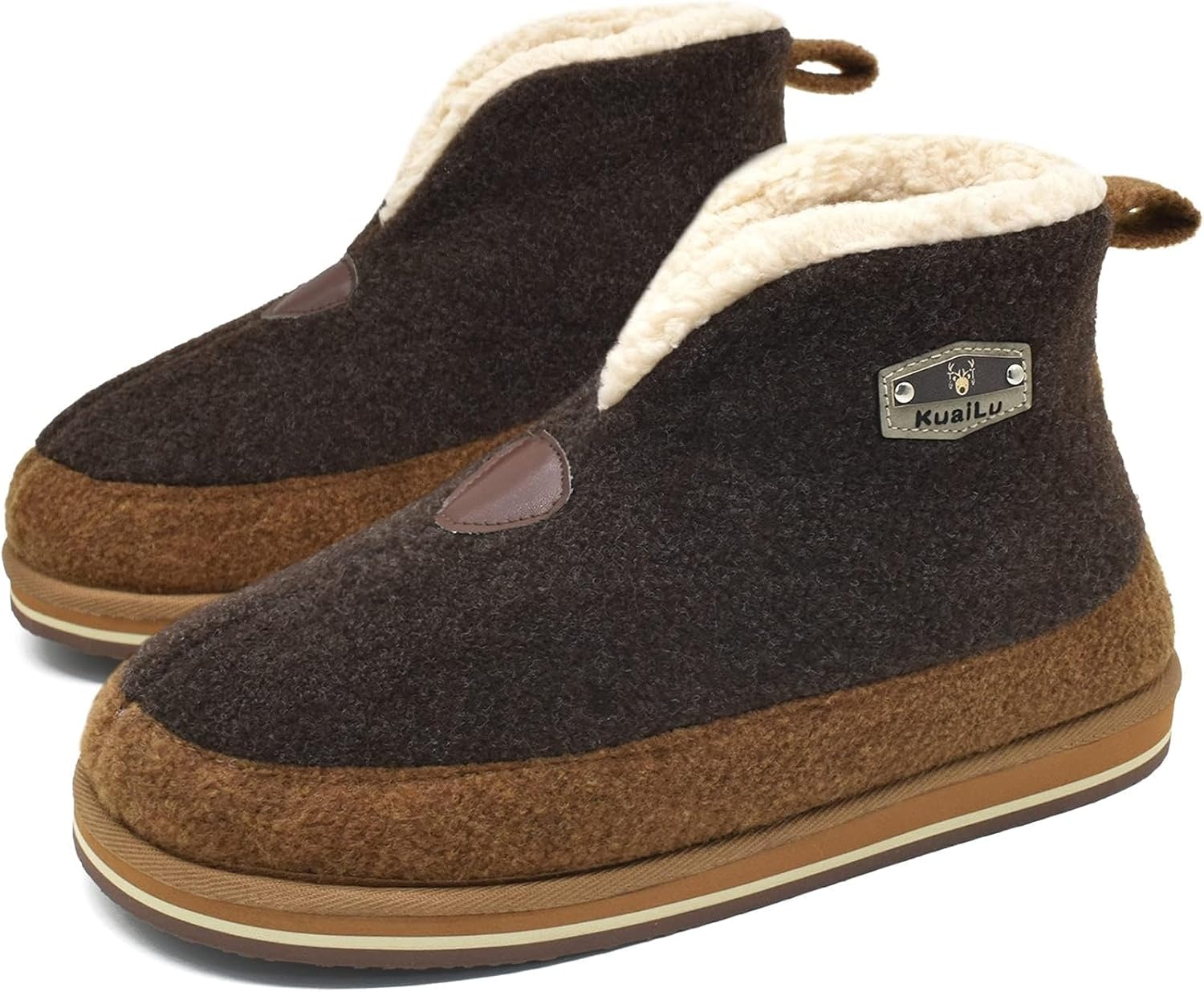 image:imageKuaiLu Mens Slippers Booties With Plush Lining Winter Warm House ShoesBrown