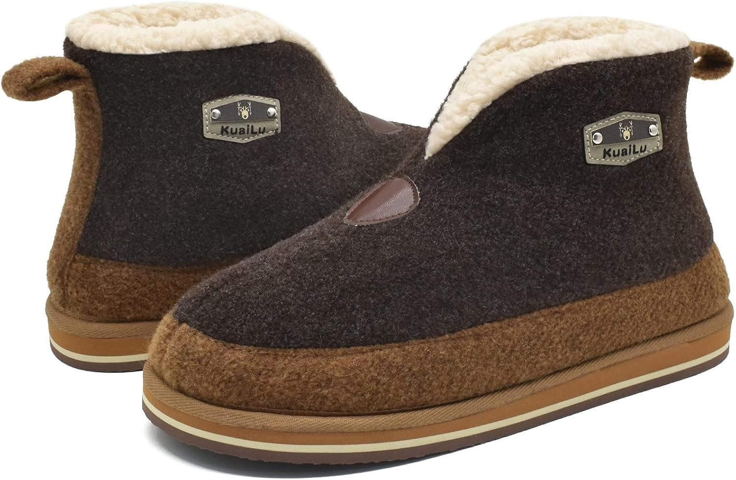 image:imageKuaiLu Mens Slippers Booties With Plush Lining Winter Warm House ShoesBrown