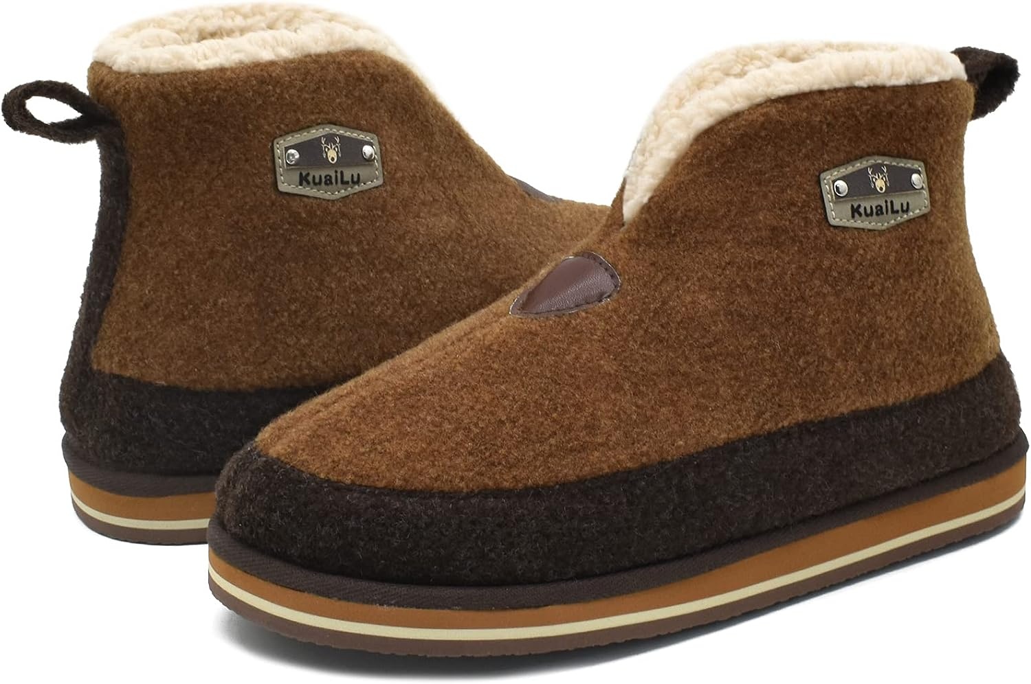 image:imageKuaiLu Mens Slippers Booties With Plush Lining Winter Warm House ShoesKhaki