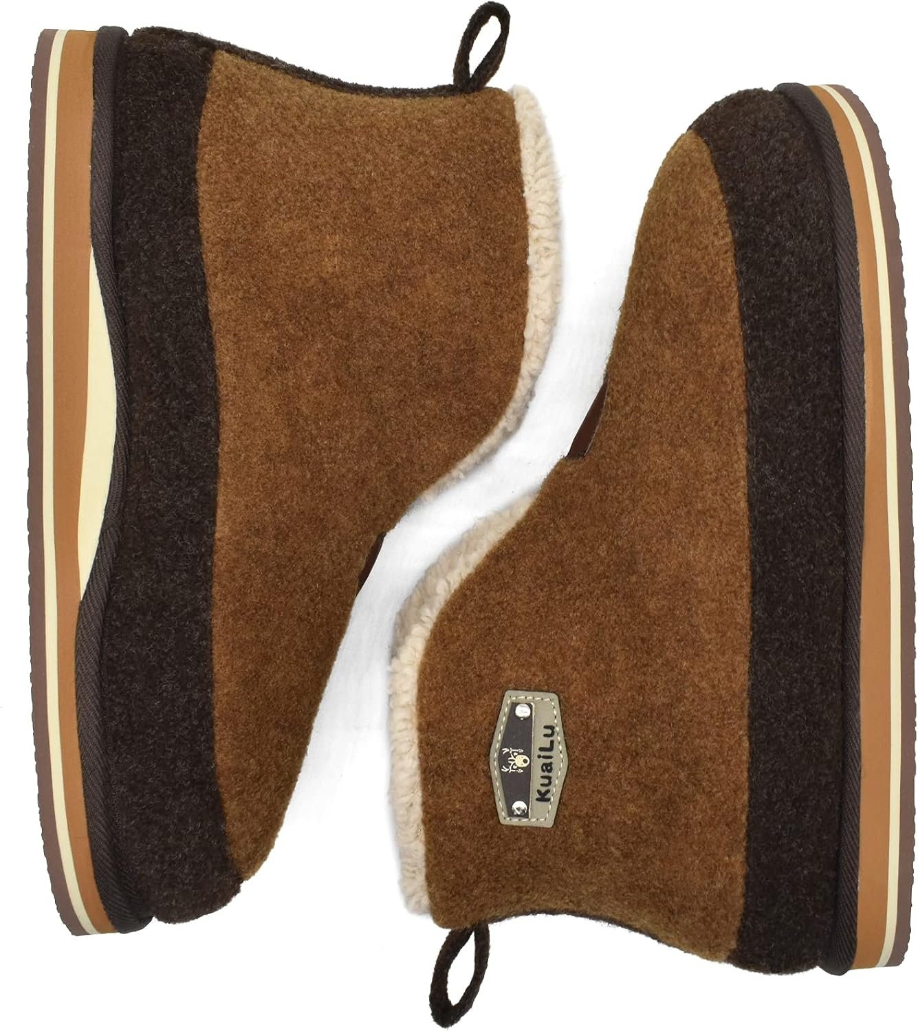 image:imageKuaiLu Mens Slippers Booties With Plush Lining Winter Warm House ShoesKhaki