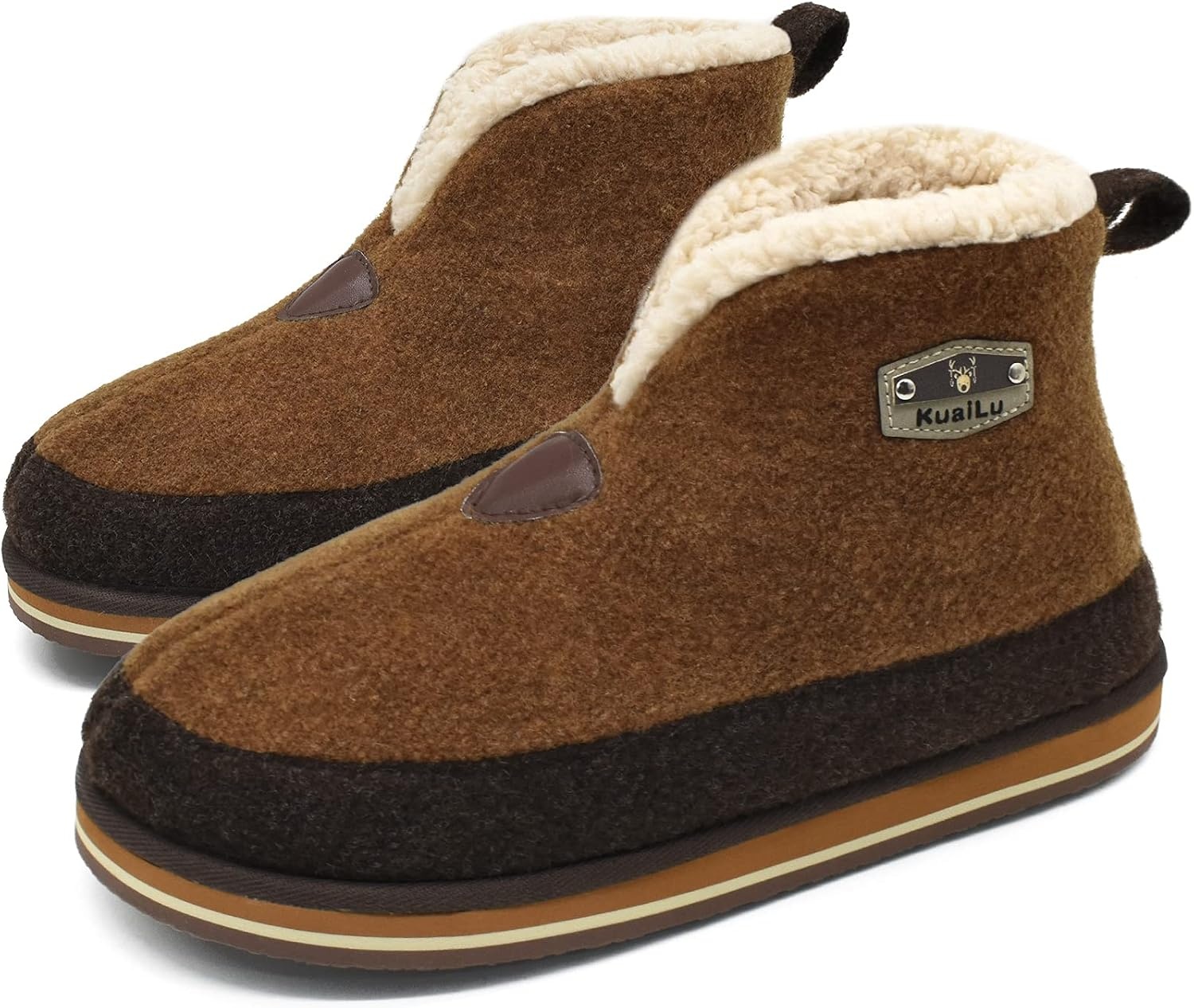 image:imageKuaiLu Mens Slippers Booties With Plush Lining Winter Warm House ShoesKhaki