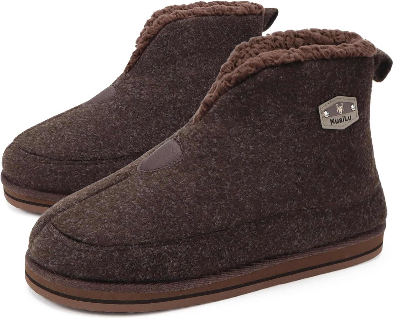 image:imageKuaiLu Mens Slippers Booties With Plush Lining Winter Warm House ShoesReddish Brown