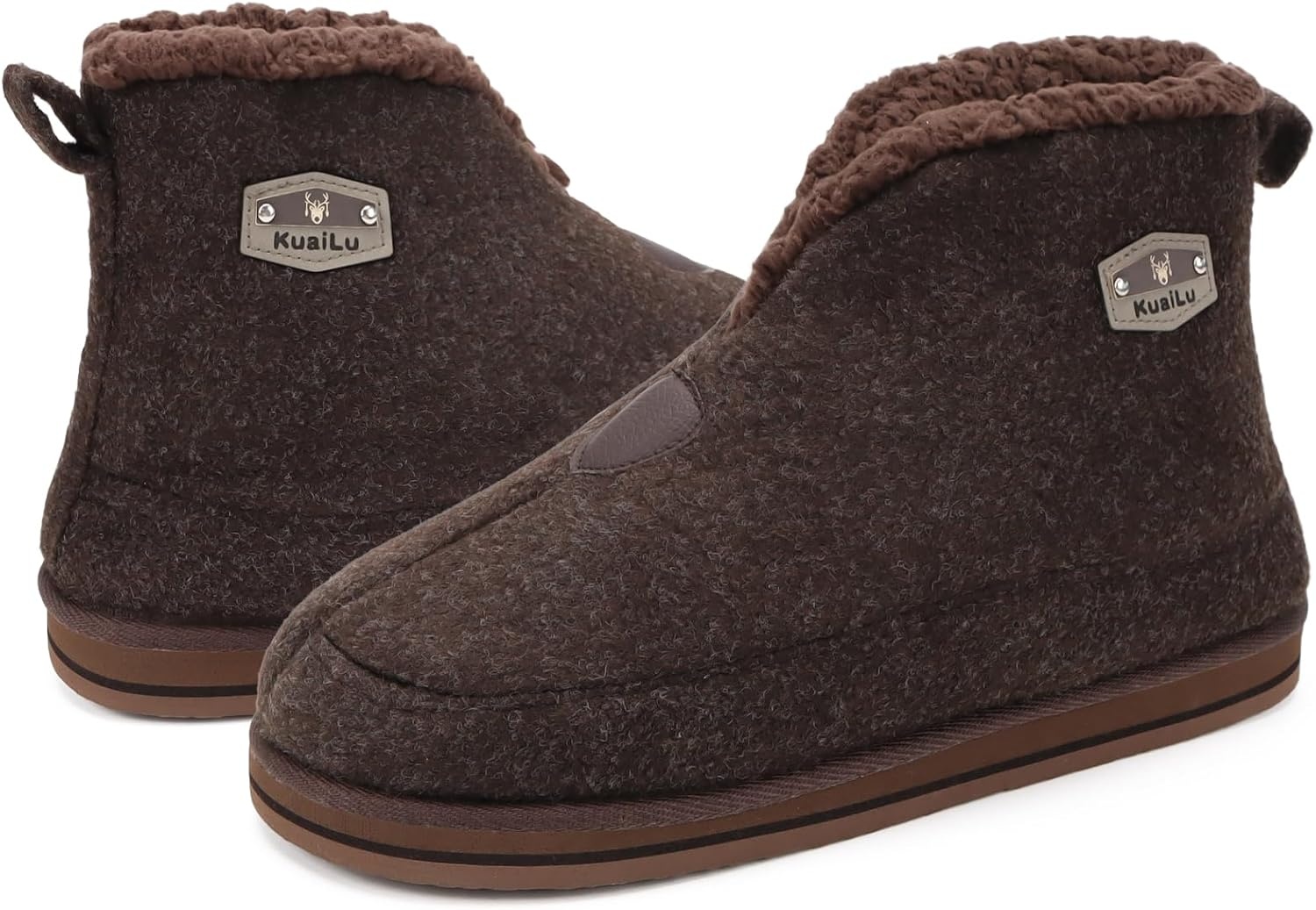 image:imageKuaiLu Mens Slippers Booties With Plush Lining Winter Warm House ShoesReddish Brown